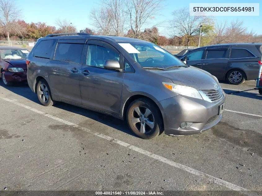 2015 Toyota Sienna Le 8 Passenger VIN: 5TDKK3DC0FS654981 Lot: 40821540