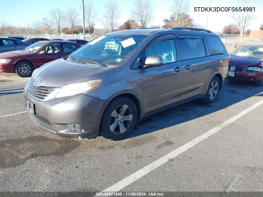 2015 Toyota Sienna Le 8 Passenger VIN: 5TDKK3DC0FS654981 Lot: 40821540