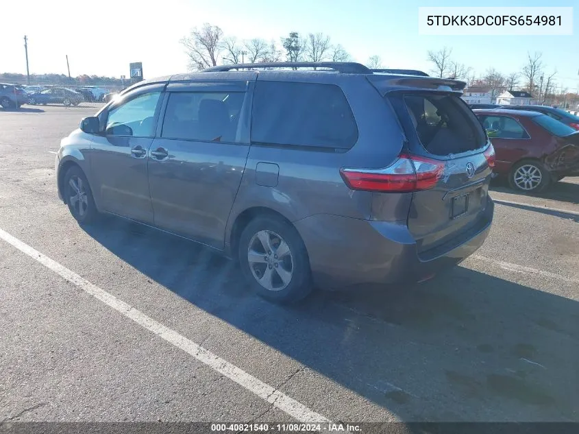 2015 Toyota Sienna Le 8 Passenger VIN: 5TDKK3DC0FS654981 Lot: 40821540