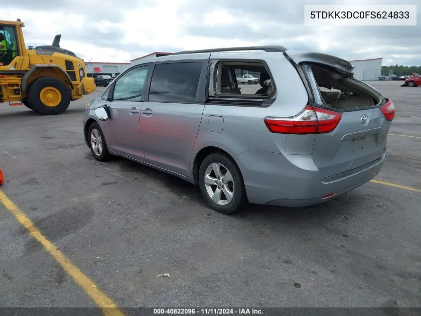 2015 Toyota Sienna Le 8 Passenger VIN: 5TDKK3DC0FS624833 Lot: 40822096