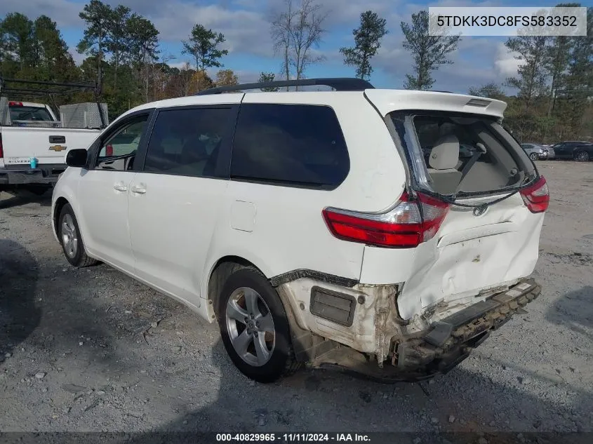 2015 Toyota Sienna Le 8 Passenger VIN: 5TDKK3DC8FS583352 Lot: 40829965