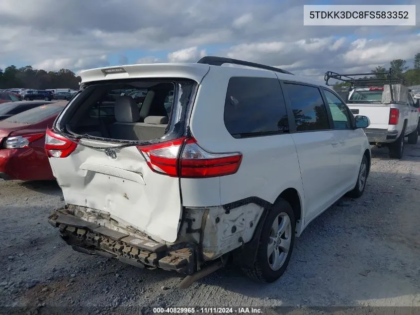 2015 Toyota Sienna Le 8 Passenger VIN: 5TDKK3DC8FS583352 Lot: 40829965