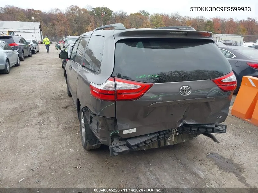 2015 Toyota Sienna Le 8 Passenger VIN: 5TDKK3DC9FS599933 Lot: 40845225