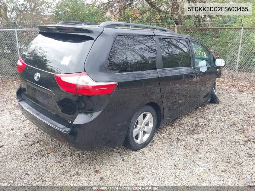 2015 Toyota Sienna Le 8 Passenger VIN: 5TDKK3DC2FS603465 Lot: 40871174