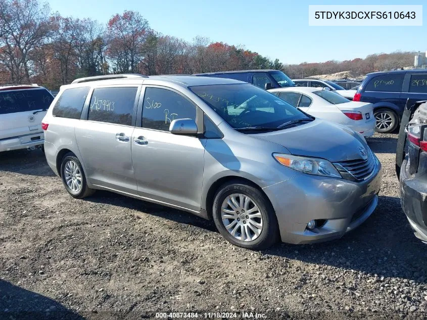 2015 Toyota Sienna Xle 8 Passenger VIN: 5TDYK3DCXFS610643 Lot: 40873484