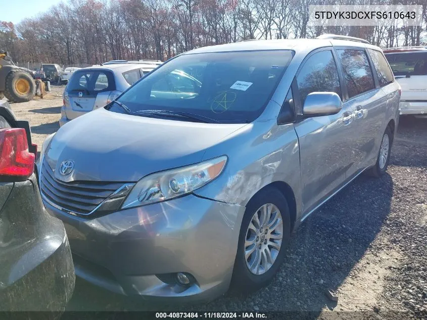 2015 Toyota Sienna Xle 8 Passenger VIN: 5TDYK3DCXFS610643 Lot: 40873484