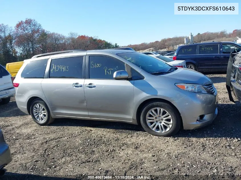 2015 Toyota Sienna Xle 8 Passenger VIN: 5TDYK3DCXFS610643 Lot: 40873484