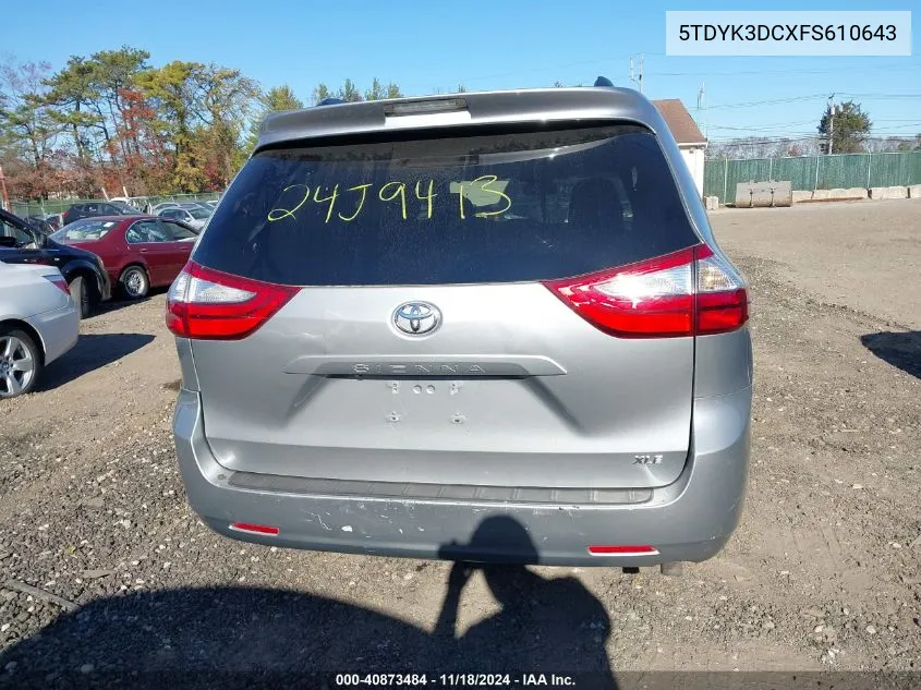 2015 Toyota Sienna Xle 8 Passenger VIN: 5TDYK3DCXFS610643 Lot: 40873484