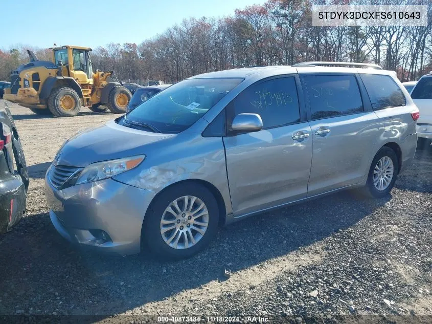 2015 Toyota Sienna Xle 8 Passenger VIN: 5TDYK3DCXFS610643 Lot: 40873484