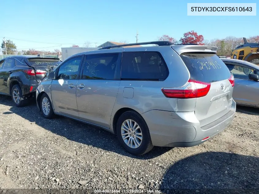 2015 Toyota Sienna Xle 8 Passenger VIN: 5TDYK3DCXFS610643 Lot: 40873484