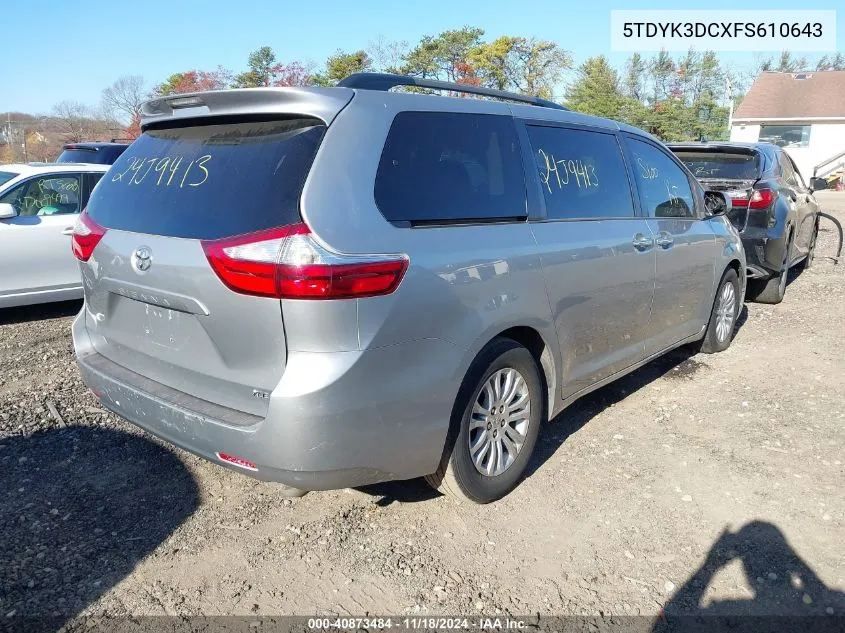 2015 Toyota Sienna Xle 8 Passenger VIN: 5TDYK3DCXFS610643 Lot: 40873484