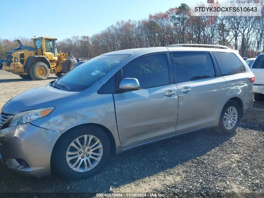 2015 Toyota Sienna Xle 8 Passenger VIN: 5TDYK3DCXFS610643 Lot: 40873484