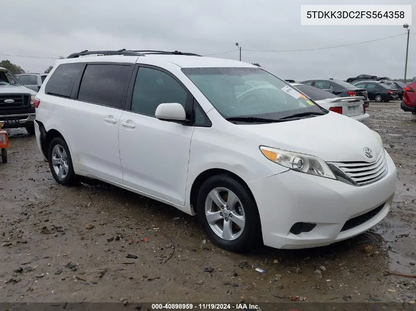 2015 Toyota Sienna Le 8 Passenger VIN: 5TDKK3DC2FS564358 Lot: 40898959