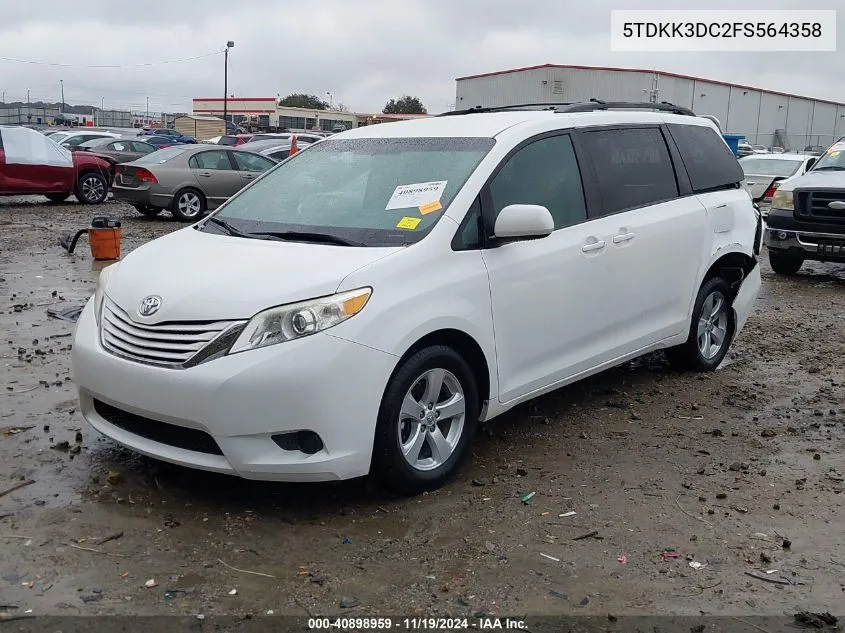 2015 Toyota Sienna Le 8 Passenger VIN: 5TDKK3DC2FS564358 Lot: 40898959