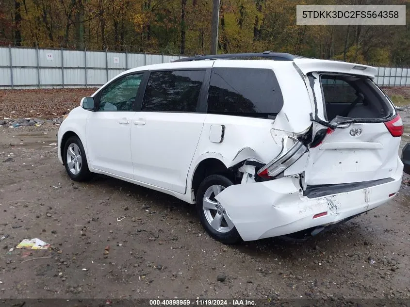 2015 Toyota Sienna Le 8 Passenger VIN: 5TDKK3DC2FS564358 Lot: 40898959