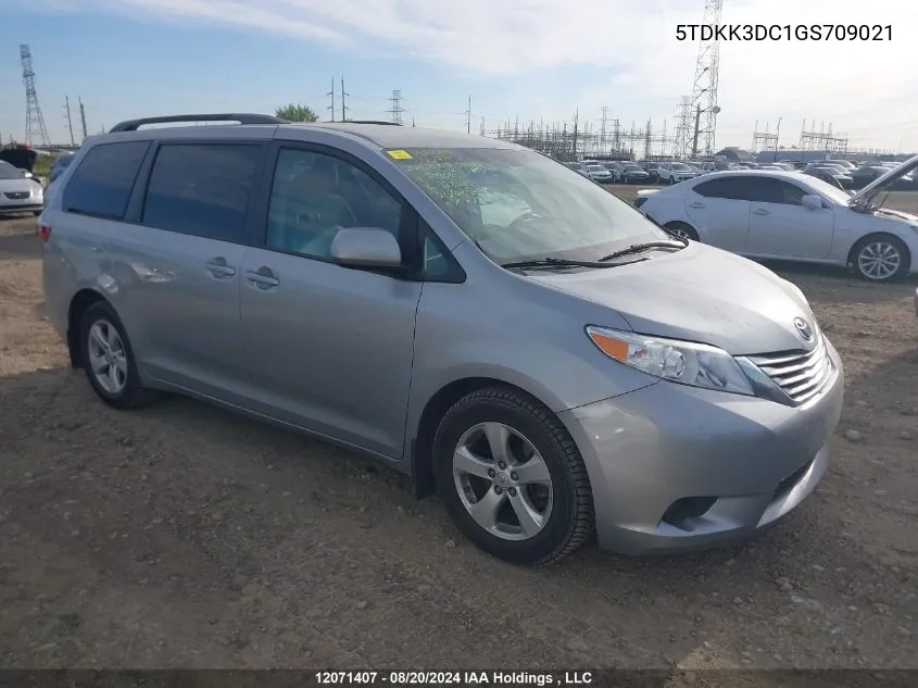 2016 Toyota Sienna Le VIN: 5TDKK3DC1GS709021 Lot: 12071407