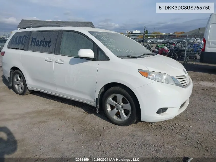 2016 Toyota Sienna Le V6 VIN: 5TDKK3DC8GS765750 Lot: 12099459