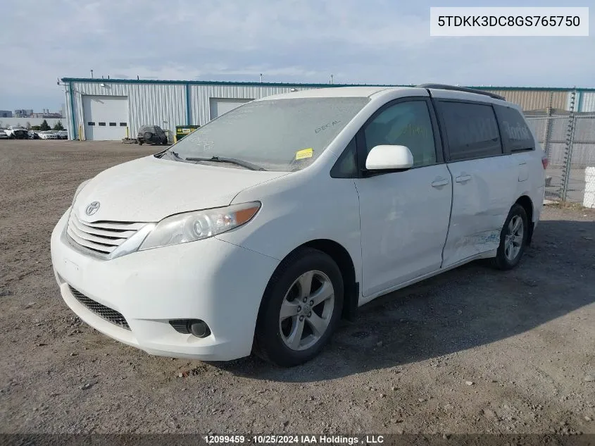 2016 Toyota Sienna Le V6 VIN: 5TDKK3DC8GS765750 Lot: 12099459