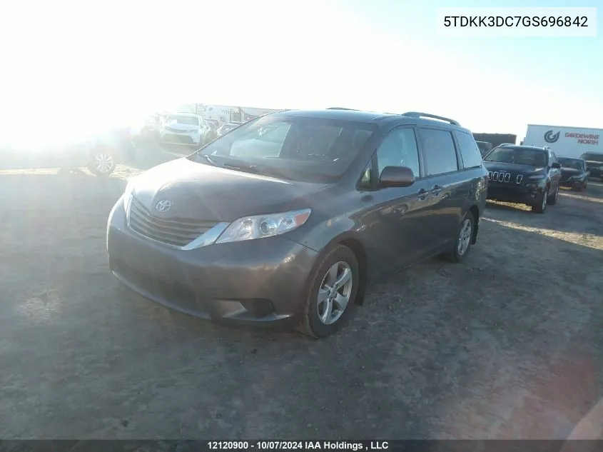 2016 Toyota Sienna Le VIN: 5TDKK3DC7GS696842 Lot: 12120900