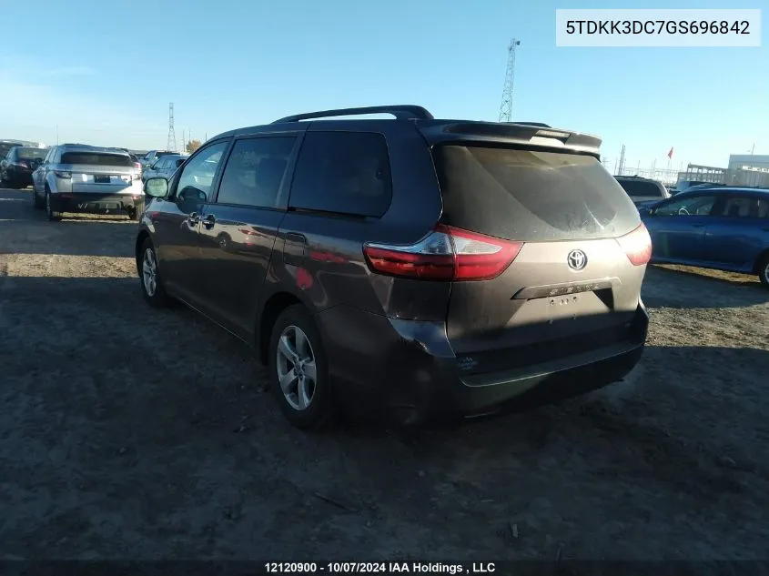 2016 Toyota Sienna Le VIN: 5TDKK3DC7GS696842 Lot: 12120900