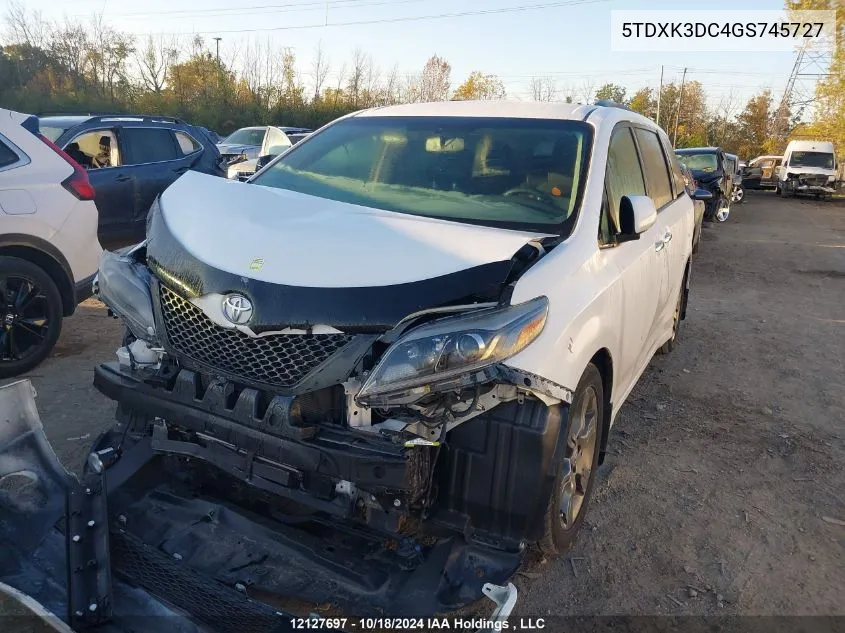 2016 Toyota Sienna Se VIN: 5TDXK3DC4GS745727 Lot: 12127697