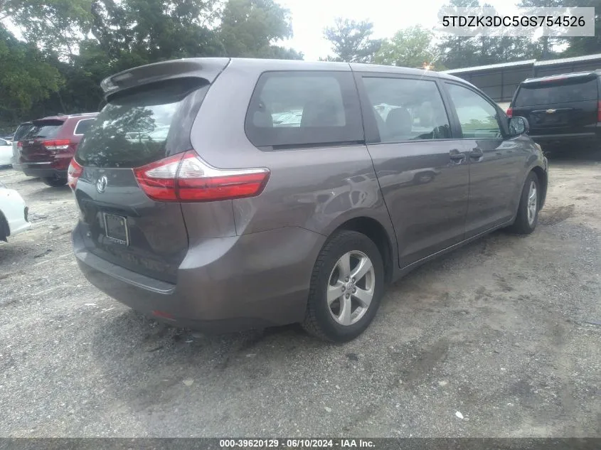 2016 Toyota Sienna L 7 Passenger VIN: 5TDZK3DC5GS754526 Lot: 39620129