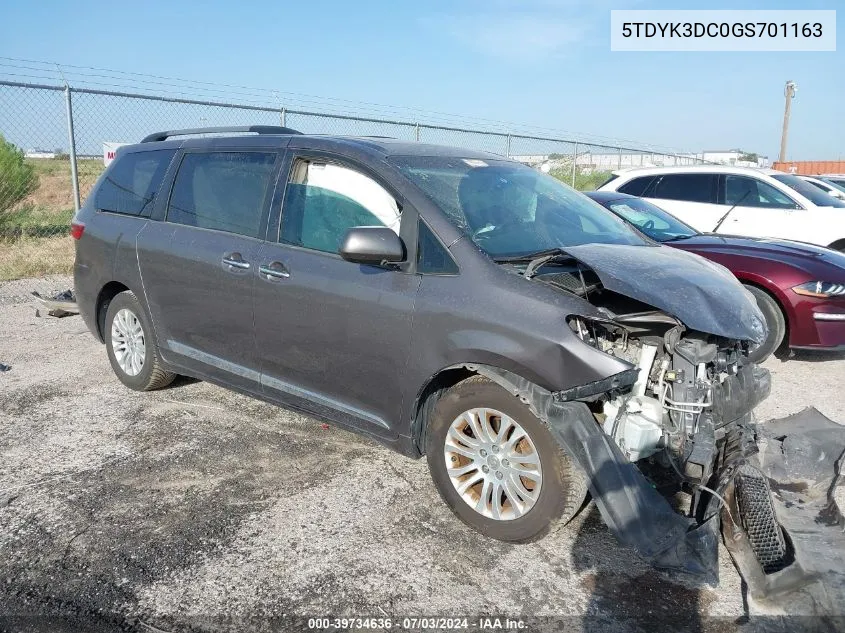 2016 Toyota Sienna Xle 8 Passenger VIN: 5TDYK3DC0GS701163 Lot: 39734636