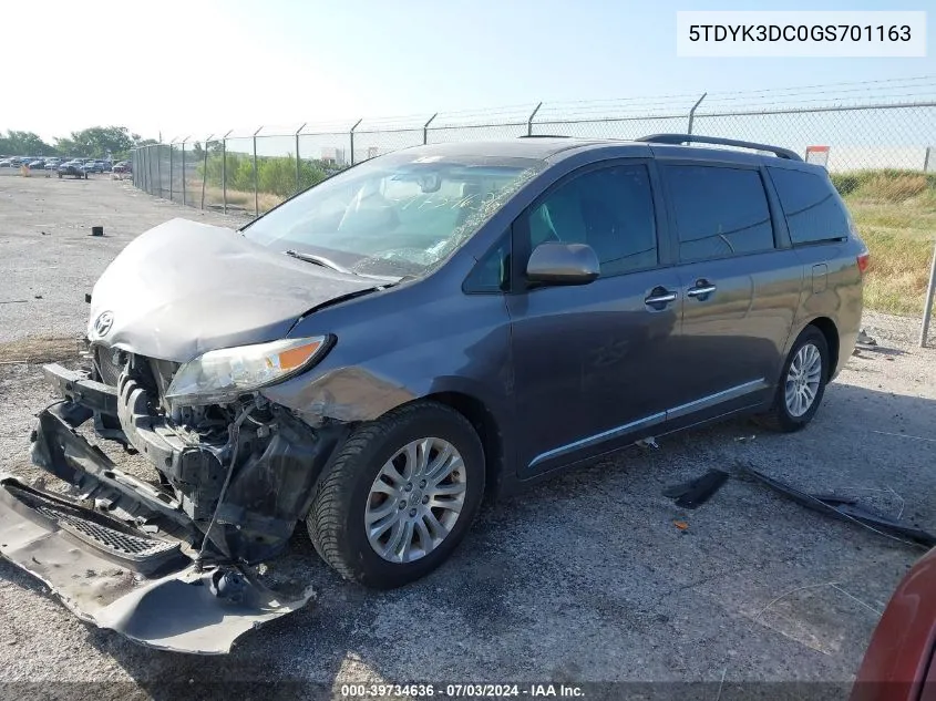 2016 Toyota Sienna Xle 8 Passenger VIN: 5TDYK3DC0GS701163 Lot: 39734636