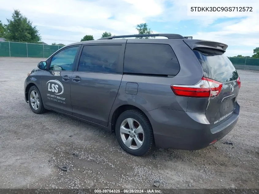 2016 Toyota Sienna Le 8 Passenger VIN: 5TDKK3DC9GS712572 Lot: 39754325