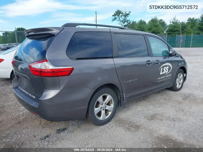 2016 Toyota Sienna Le 8 Passenger VIN: 5TDKK3DC9GS712572 Lot: 39754325