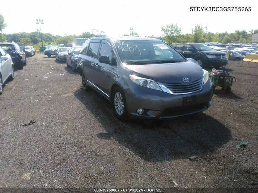 2016 Toyota Sienna Xle 8 Passenger VIN: 5TDYK3DC3GS755265 Lot: 39759087