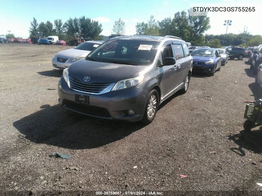 2016 Toyota Sienna Xle 8 Passenger VIN: 5TDYK3DC3GS755265 Lot: 39759087