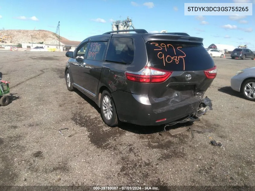 2016 Toyota Sienna Xle 8 Passenger VIN: 5TDYK3DC3GS755265 Lot: 39759087