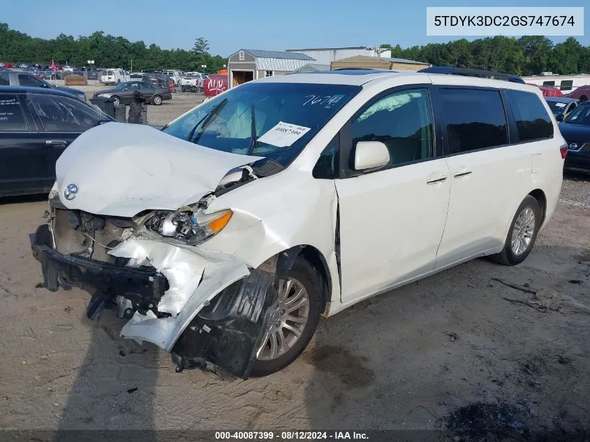 2016 Toyota Sienna Xle Premium 8 Passenger VIN: 5TDYK3DC2GS747674 Lot: 40087399