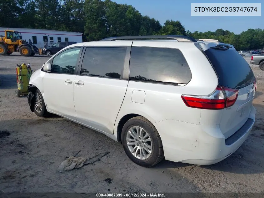 2016 Toyota Sienna Xle Premium 8 Passenger VIN: 5TDYK3DC2GS747674 Lot: 40087399