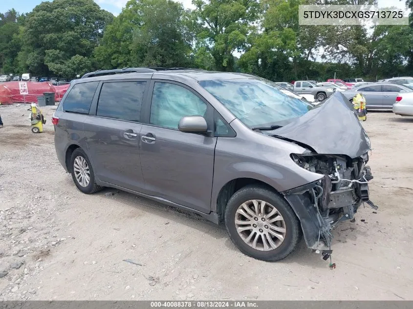 2016 Toyota Sienna Xle 8 Passenger VIN: 5TDYK3DCXGS713725 Lot: 40088378