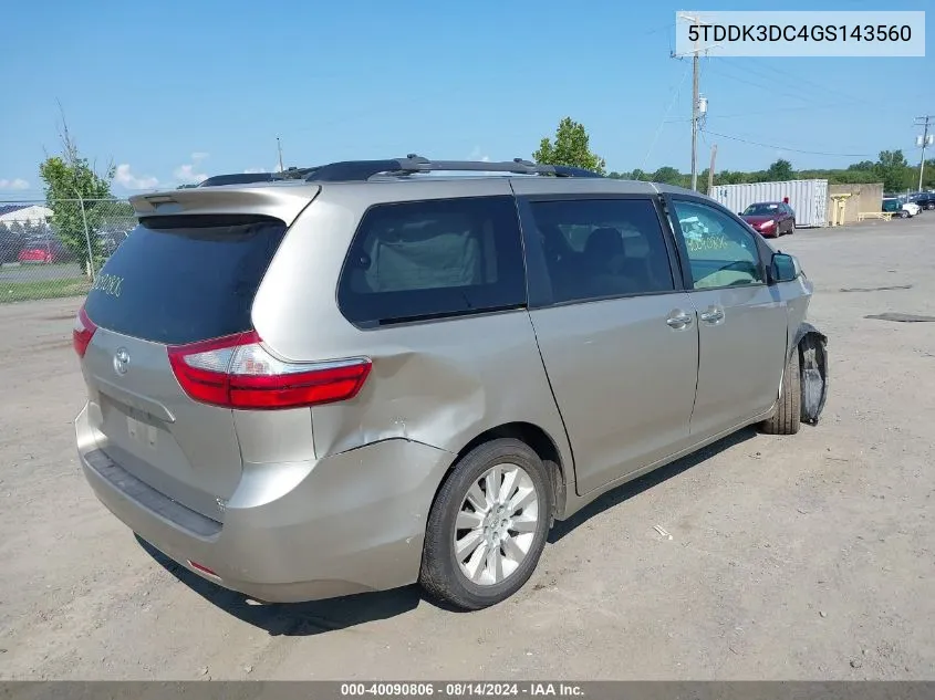 2016 Toyota Sienna Xle 7 Passenger VIN: 5TDDK3DC4GS143560 Lot: 40090806