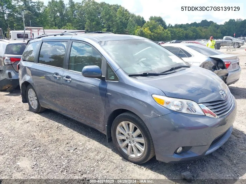 2016 Toyota Sienna Xle Premium 7 Passenger VIN: 5TDDK3DC7GS139129 Lot: 40219529