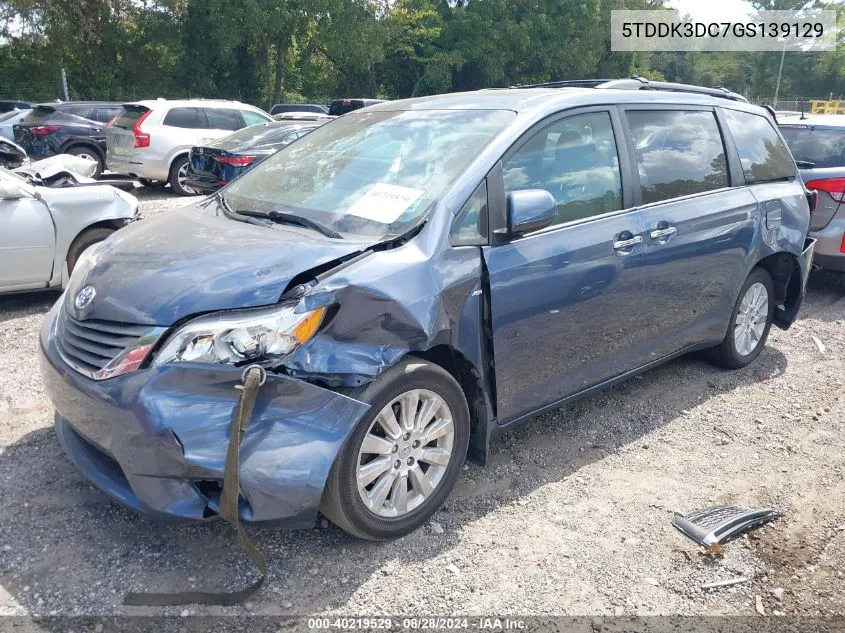 2016 Toyota Sienna Xle Premium 7 Passenger VIN: 5TDDK3DC7GS139129 Lot: 40219529