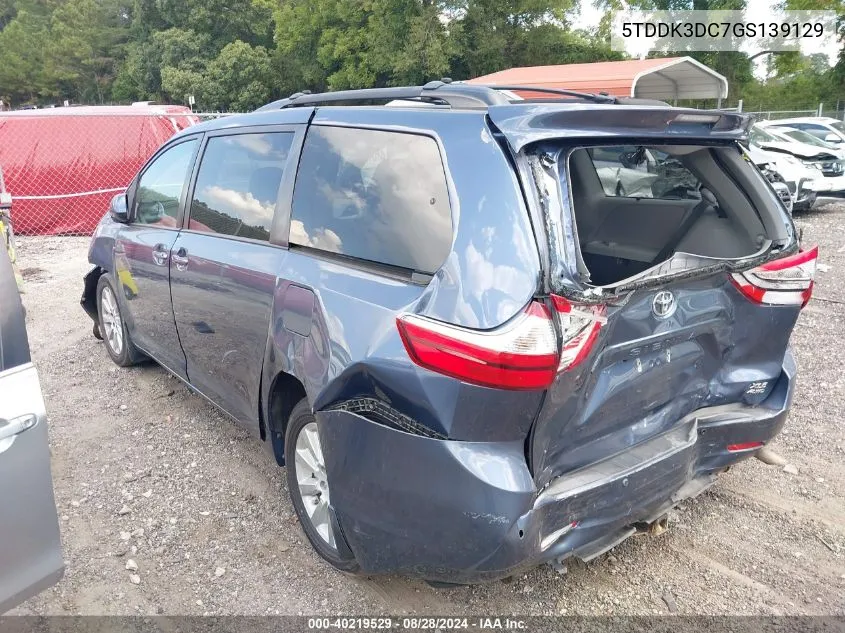 2016 Toyota Sienna Xle Premium 7 Passenger VIN: 5TDDK3DC7GS139129 Lot: 40219529