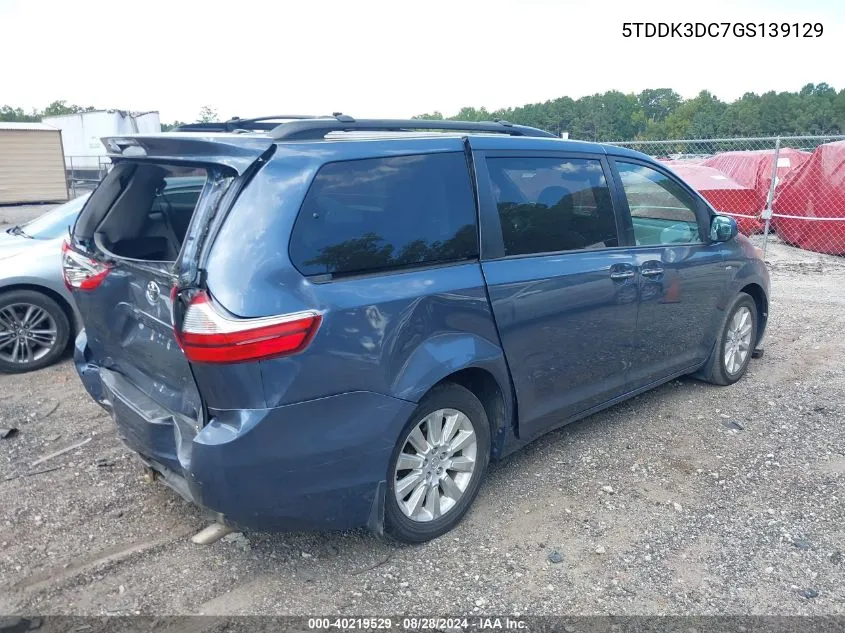 2016 Toyota Sienna Xle Premium 7 Passenger VIN: 5TDDK3DC7GS139129 Lot: 40219529