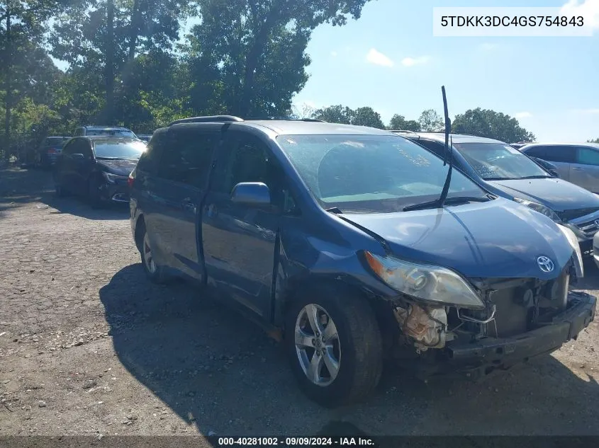 2016 Toyota Sienna Le 8 Passenger VIN: 5TDKK3DC4GS754843 Lot: 40281002