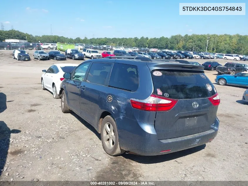 2016 Toyota Sienna Le 8 Passenger VIN: 5TDKK3DC4GS754843 Lot: 40281002