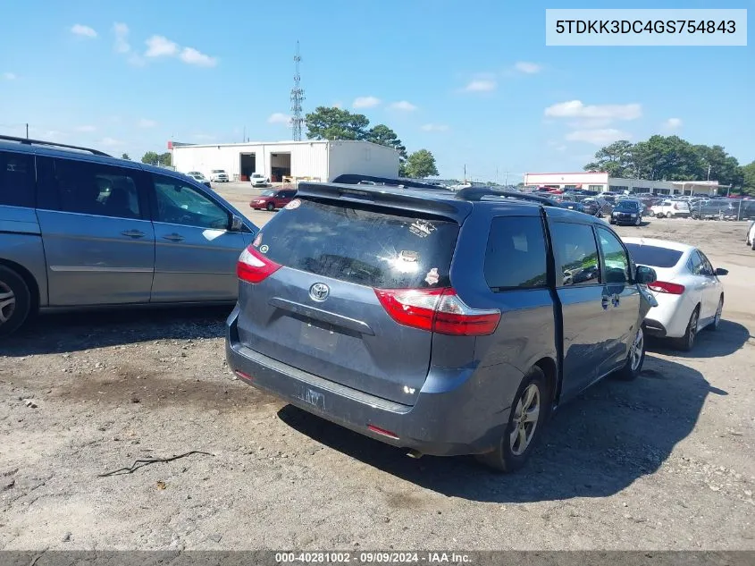 2016 Toyota Sienna Le 8 Passenger VIN: 5TDKK3DC4GS754843 Lot: 40281002