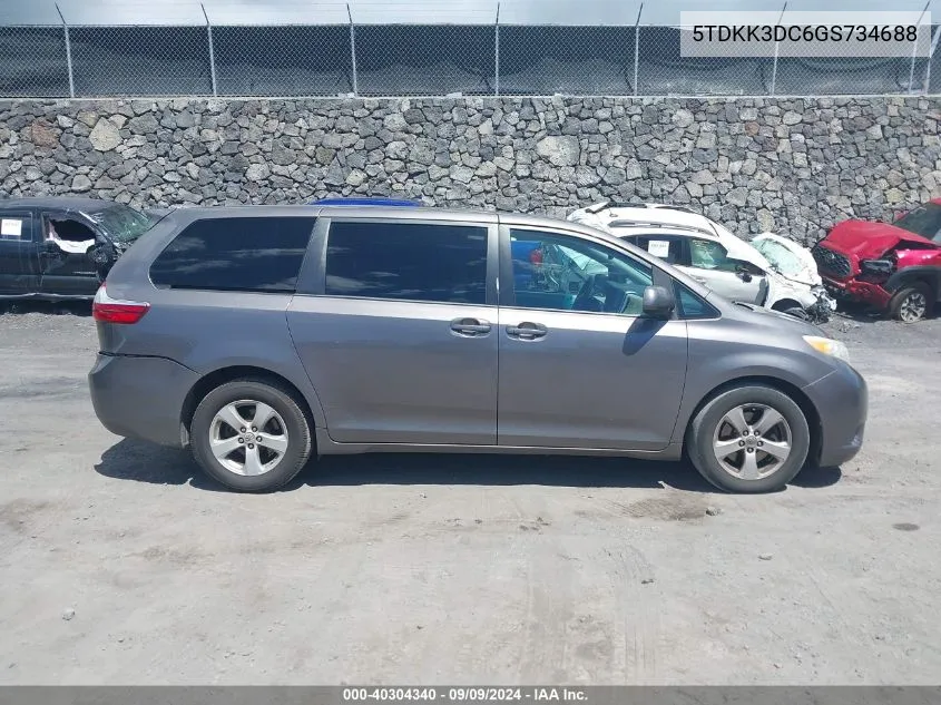 2016 Toyota Sienna Le 7 Passenger VIN: 5TDKK3DC6GS734688 Lot: 40304340