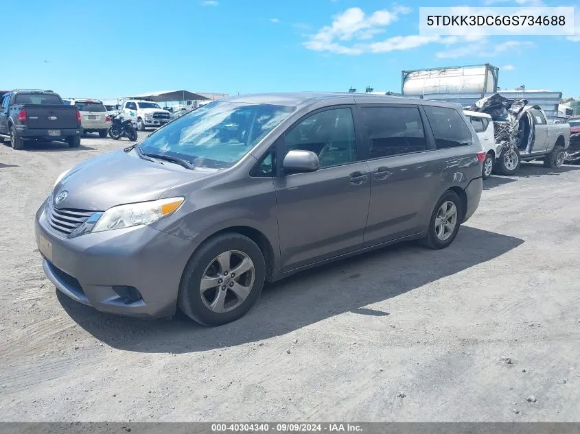 2016 Toyota Sienna Le 7 Passenger VIN: 5TDKK3DC6GS734688 Lot: 40304340