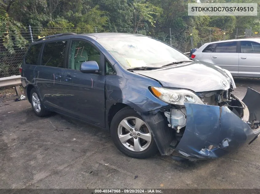 5TDKK3DC7GS749510 2016 Toyota Sienna Le 8 Passenger