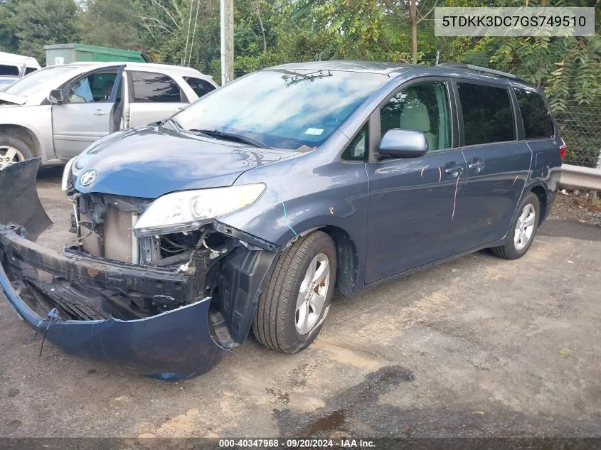 5TDKK3DC7GS749510 2016 Toyota Sienna Le 8 Passenger