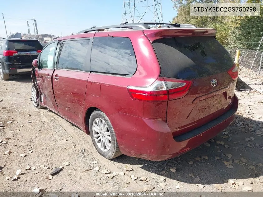 2016 Toyota Sienna Xle/Limited VIN: 5TDYK3DC2GS750798 Lot: 40378384