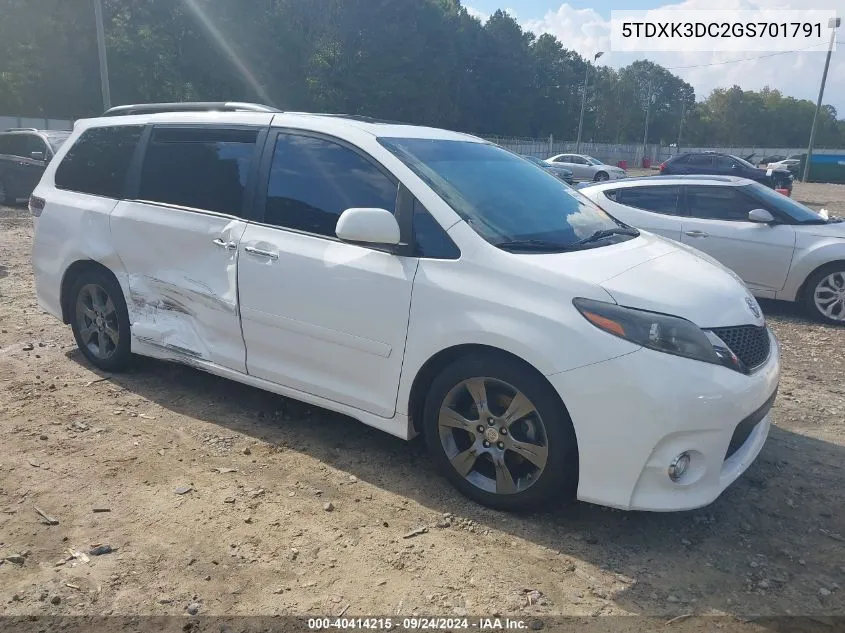 2016 Toyota Sienna Se 8 Passenger VIN: 5TDXK3DC2GS701791 Lot: 40414215